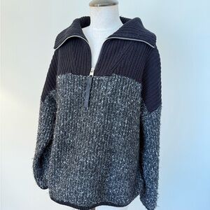 Varley Willard 2.0 Black and Charcoal Marled Half-Zip Sweater Size Small